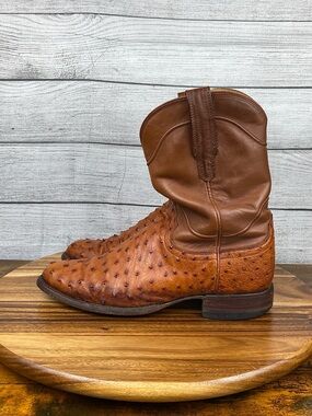 Tecovas The Duke Pecan Brown Ostrich Leather Pull On Boots Men’s Shoe Size 10 D